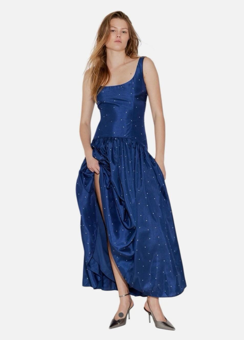 Hutch Navy Blue Maxi Dress with Subtle Dot Embellishment